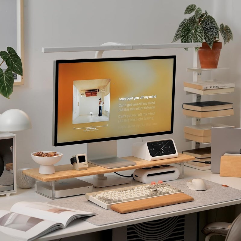 ROCDEER Bamboo Monitor Stand Riser with Acrylic Legs for Desk, 31.5 Inches Desktop Shelf Supports for PC Computer Monitor, Laptops, Printer, Speakers (Natural) - Image 4